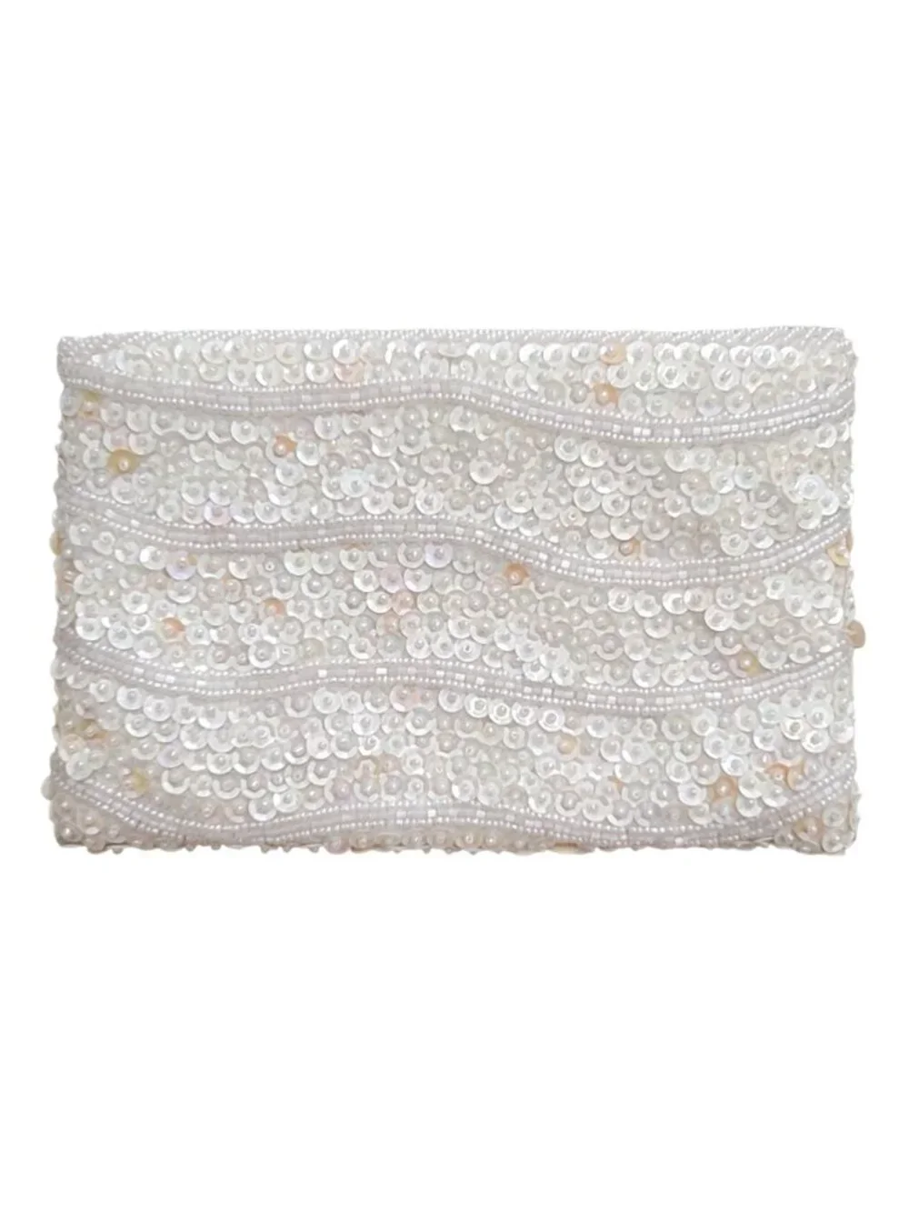 Vintage White Iridescent Sequin & Beaded Evening Bag – Unbranded